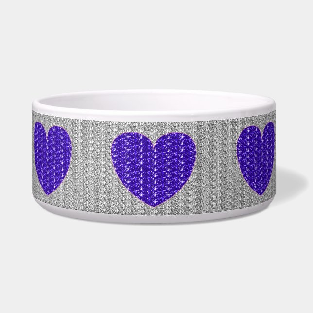 Dog Bowl Silver Paars Heart Glitter Voerbakje (Voorkant)