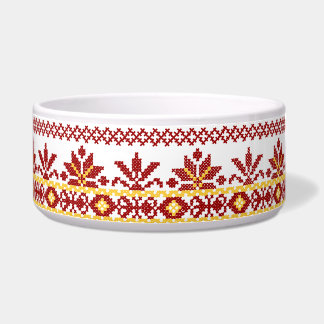 Dog Bowl Ukraine Cross Stitch Red Voerbakje