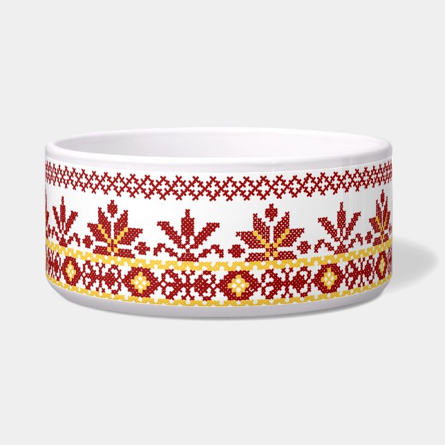 Dog Bowl Ukraine Cross Stitch Red Voerbakje (Rechts)