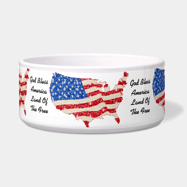 Dog Bowl USA Flag God Bless America Voerbakje (Voorkant)