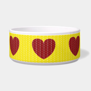 Dog Bowl Yellow Red Heart Glitter Voerbakje