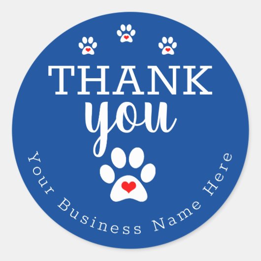 Dog Business Blue Dog Paw Print Hartelijk dank Ronde Sticker (Voorkant)