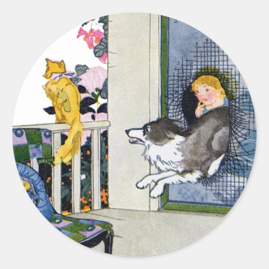 Dog bustes scherm deur naar krijgen kat ronde sticker (Voorkant)