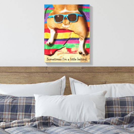 Dog Butt met zonnebril Canvas Afdruk (Insitu (Slaapkamer))