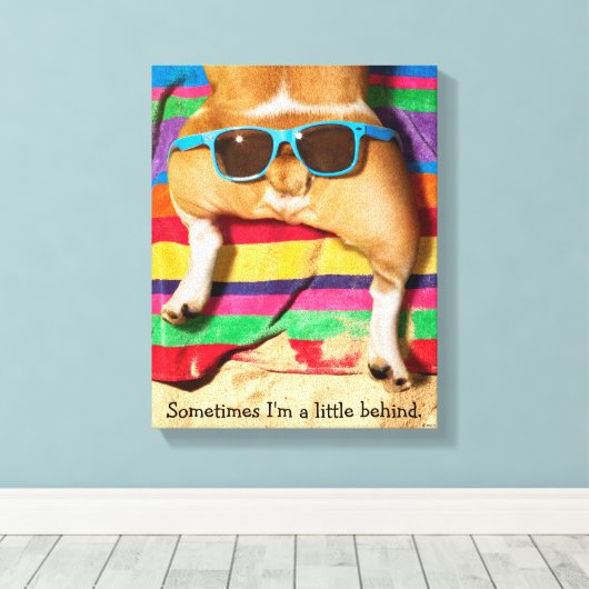 Dog Butt met zonnebril Canvas Afdruk (Insitu (Houten vloer))