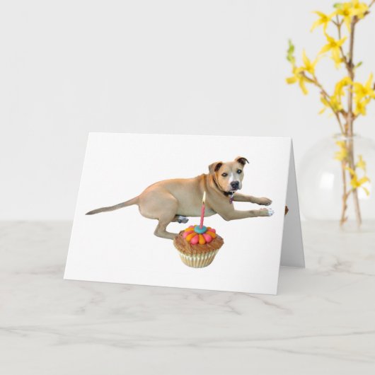 Dog Cake Verjaardag Kaart (Gele Bloem)