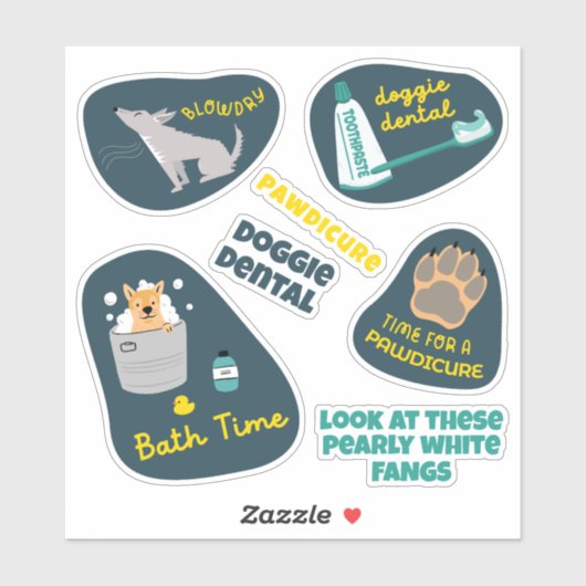 Dog Care Design Retro Navy Lemon set Sticker (Vel)