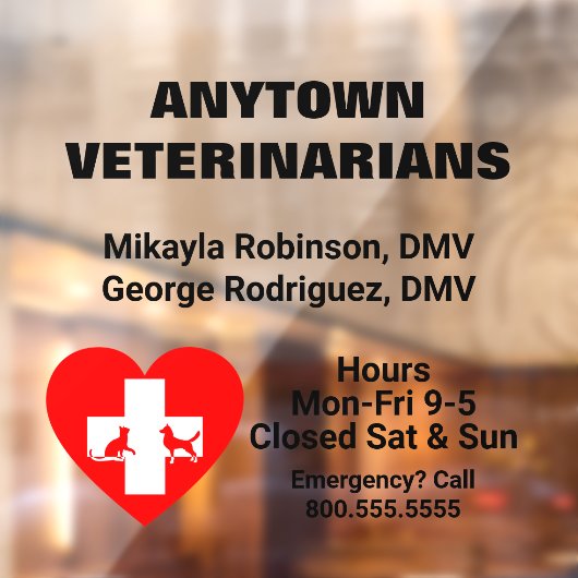 Dog Cat and Red Heart Veterinarian Window Cling Raamsticker (Vel 2)
