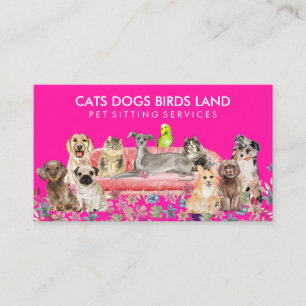 Dog Cat Bird Hotel Sofa Huisdier Zittend roze bloe Visitekaartje