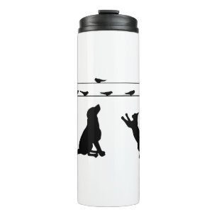 Dog Cat Birds Silhouettes Wire Pets Puppy Animal Thermosbeker