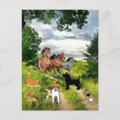 Dog Cat Chicken Horses Briefkaart (Voorkant)
