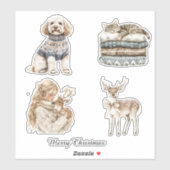 Dog Cat Deer Girl Christmas Sticker (Vel)