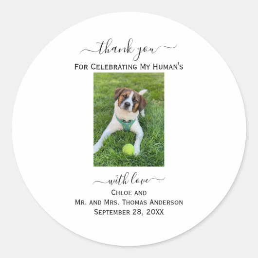 Dog Cat Foto van mijn mens Dank u voor het huwelij Ronde Sticker (Voorkant)