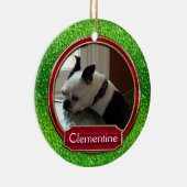 Dog Cat Green Red Sparkle Kerstmis Keramisch Ornament (Rechts)