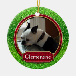 Dog Cat Green Red Sparkle Kerstmis Keramisch Ornament
