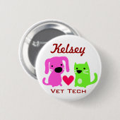 Dog Cat & Heart Vet Tech Ronde Button 5,7 Cm (Voorkant /achterkant)