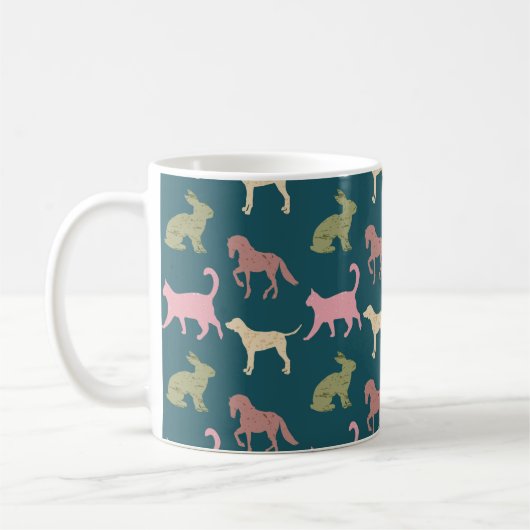 Dog Cat Horse Animal Silhouettes Pattern Koffiemok (Links)