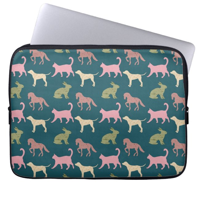 Dog Cat Horse Animal Silhouettes Pattern Laptop Sleeve (Voorkant)