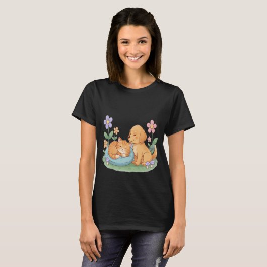 Dog & Cat in Nature – Cute Animal T-Shirt for Pet  (Voorkant volledig)