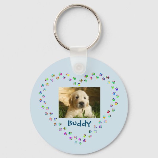 Dog Cat Paw Drukt Hart Pet Foto Sleutelhanger (Voorkant)