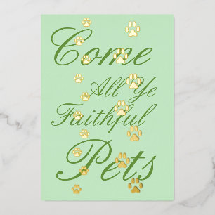 Dog & Cat Paw Drukt Pet Friendly Custom Green Folie Uitnodiging