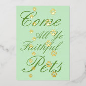 Dog & Cat Paw Drukt Pet Friendly Custom Green Folie Uitnodiging (Voorkant)