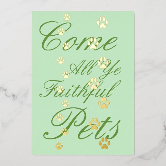 Dog & Cat Paw Drukt Pet Friendly Custom Green Folie Uitnodiging (Voorkant)