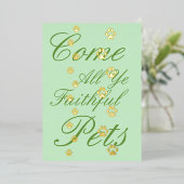 Dog & Cat Paw Drukt Pet Friendly Custom Green Folie Uitnodiging (Staand Voorkant)