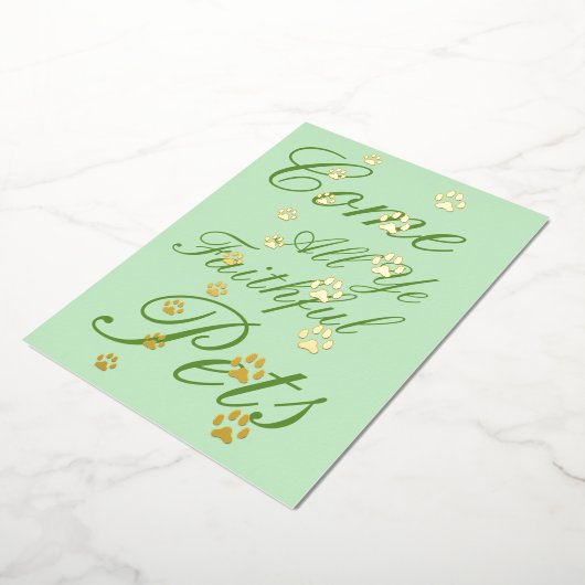Dog & Cat Paw Drukt Pet Friendly Custom Green Folie Uitnodiging (Gedraaid)