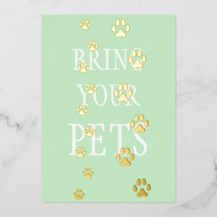 Dog & Cat Paw Drukt Pet Friendly Custom Green Folie Uitnodiging