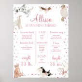 Dog Cat Paw-ty Pink Girl Birthday Milestone Sign Poster (Voorkant)