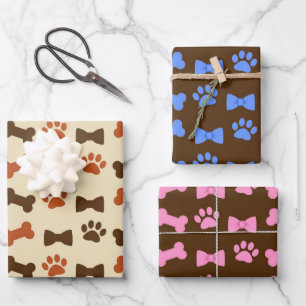Dog Cat Paws and Ribbons Pattern Inpakpapier Vel