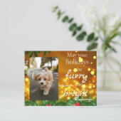 Dog Cat Pet Custom Photo Christmas Postcard Funny Feestdagenkaart (Staand voorkant)