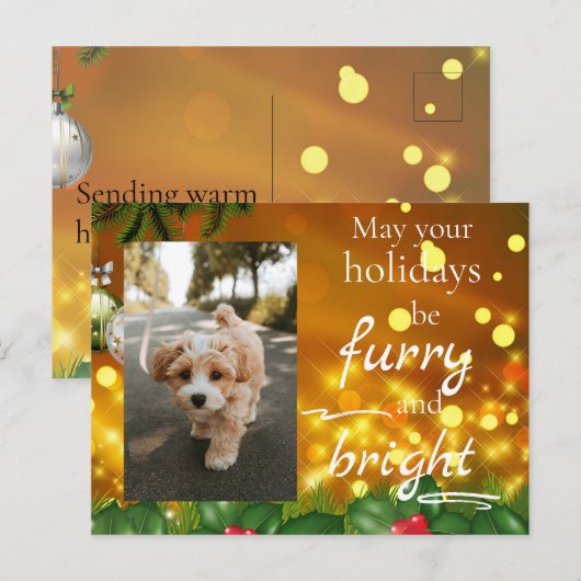 Dog Cat Pet Custom Photo Christmas Postcard Funny Feestdagenkaart (Voorkant / Achterkant)