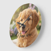 Dog cat pet name photo template simple minimal  grote klok (Hoek)