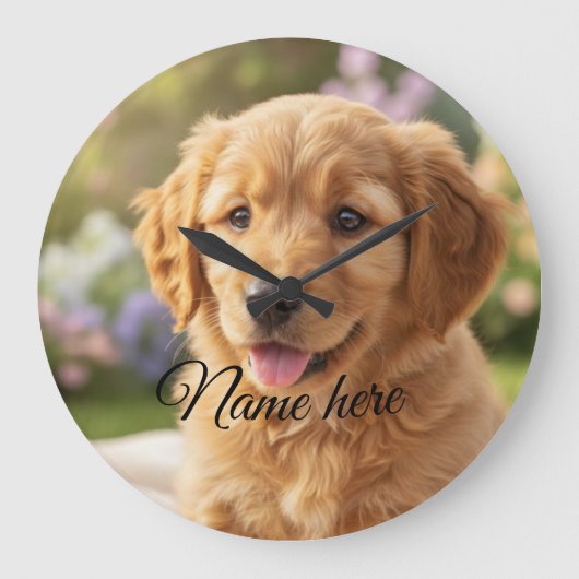 Dog cat pet name photo template simple minimal  grote klok (Voorkant)