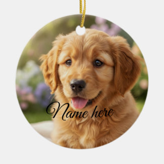 Dog cat pet name photo template simple minimal  keramisch ornament