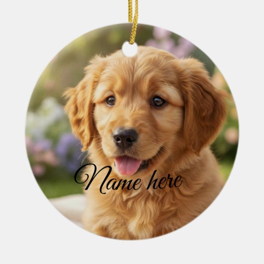 Dog cat pet name photo template simple minimal  keramisch ornament (Voorkant)