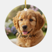 Dog cat pet name photo template simple minimal  keramisch ornament (Achterkant)