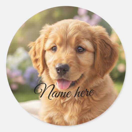 Dog cat pet name photo template simple minimal  ronde sticker (Voorkant)
