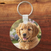 Dog cat pet name photo template simple minimal  sleutelhanger (Achterkant)