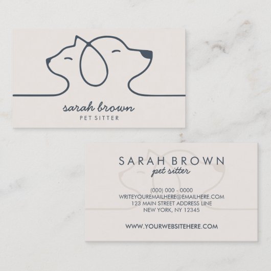 Dog Cat Pet Sitting Grooming Boarding Ivory Navy Visitekaartje (Voorkant / Achterkant)