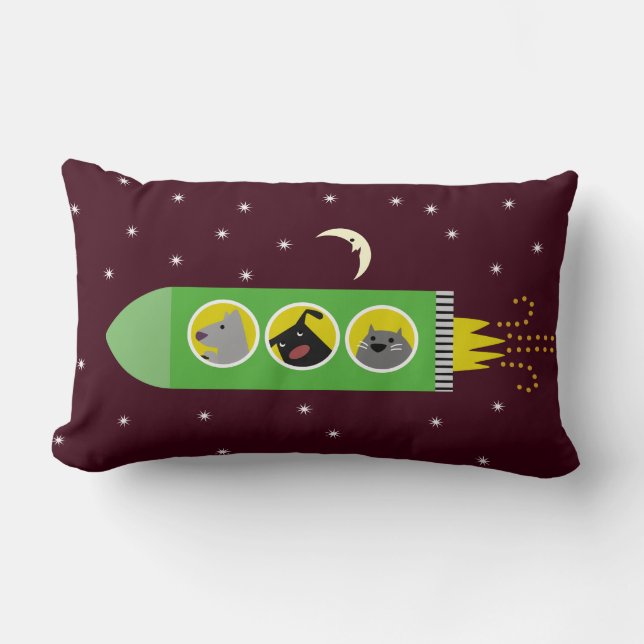 Dog & Cat Rocket Ship Kussen (Voorkant)