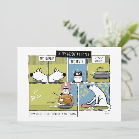 Dog Cat Thanksgiving Caper Feestdagenkaart (Staand voorkant)