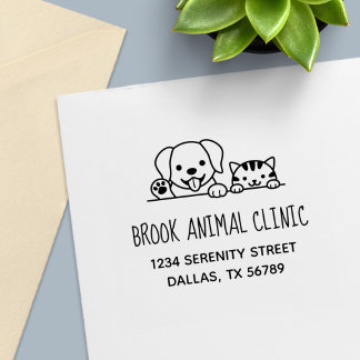 Dog Cat Veterinarian Animal Clinic Address Zelfinktende Stempel