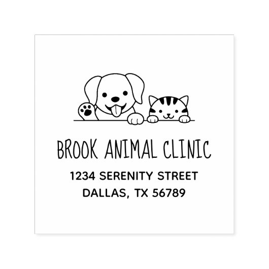 Dog Cat Veterinarian Animal Clinic Address Zelfinktende Stempel (Design)