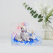 Dog Cat Waterverf Love Cuteness Briefkaart (Staand voorkant)