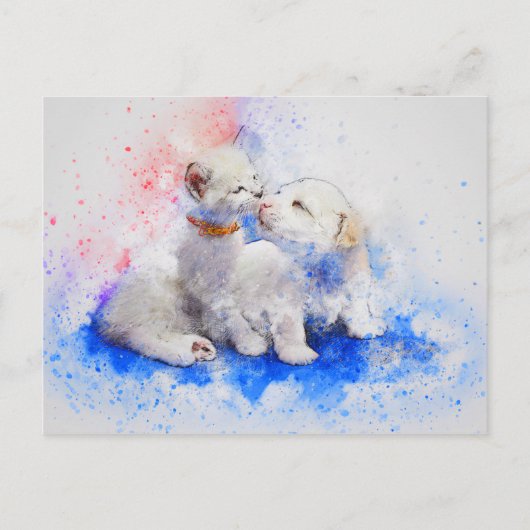 Dog Cat Waterverf Love Cuteness Briefkaart (Voorkant)