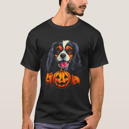 Dog Cavalier King Charles Spaniel Pompoen Hallowee T-shirt (Voorkant)