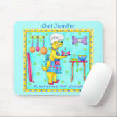 Dog Chef Cooking Dinner Art Turquoise Name Muismat (Met muis)